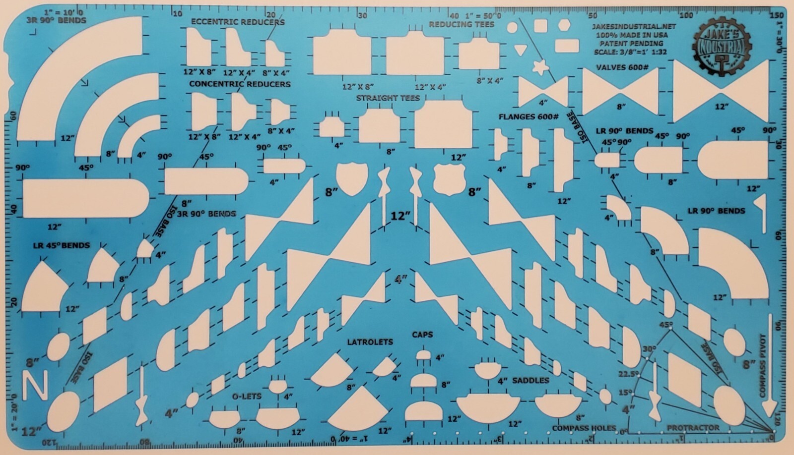 2D Isometric Piping Fitting Drafting Drawing Sketching Template Stencil Blue
