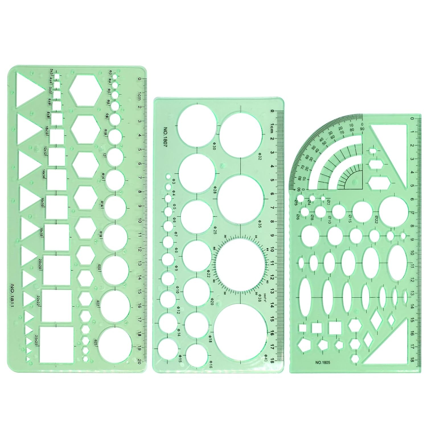 Circle Template Set 3 PCS Clear Green Plastic Scale Drafting Digital Drawing
