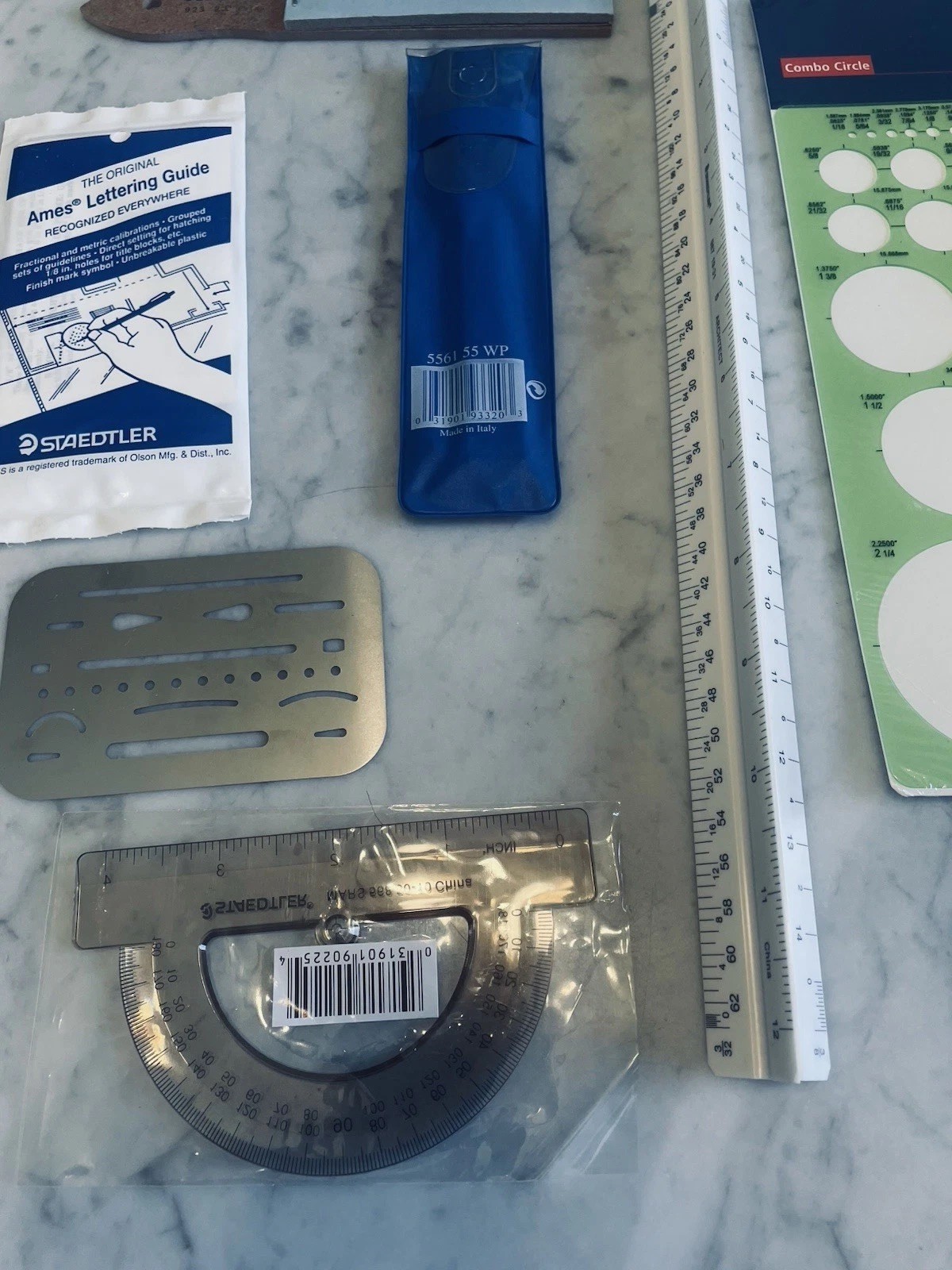 Staedtler Lot Of 11 Drafting Architect Supplies Stencil Triangles Brush Vtg New