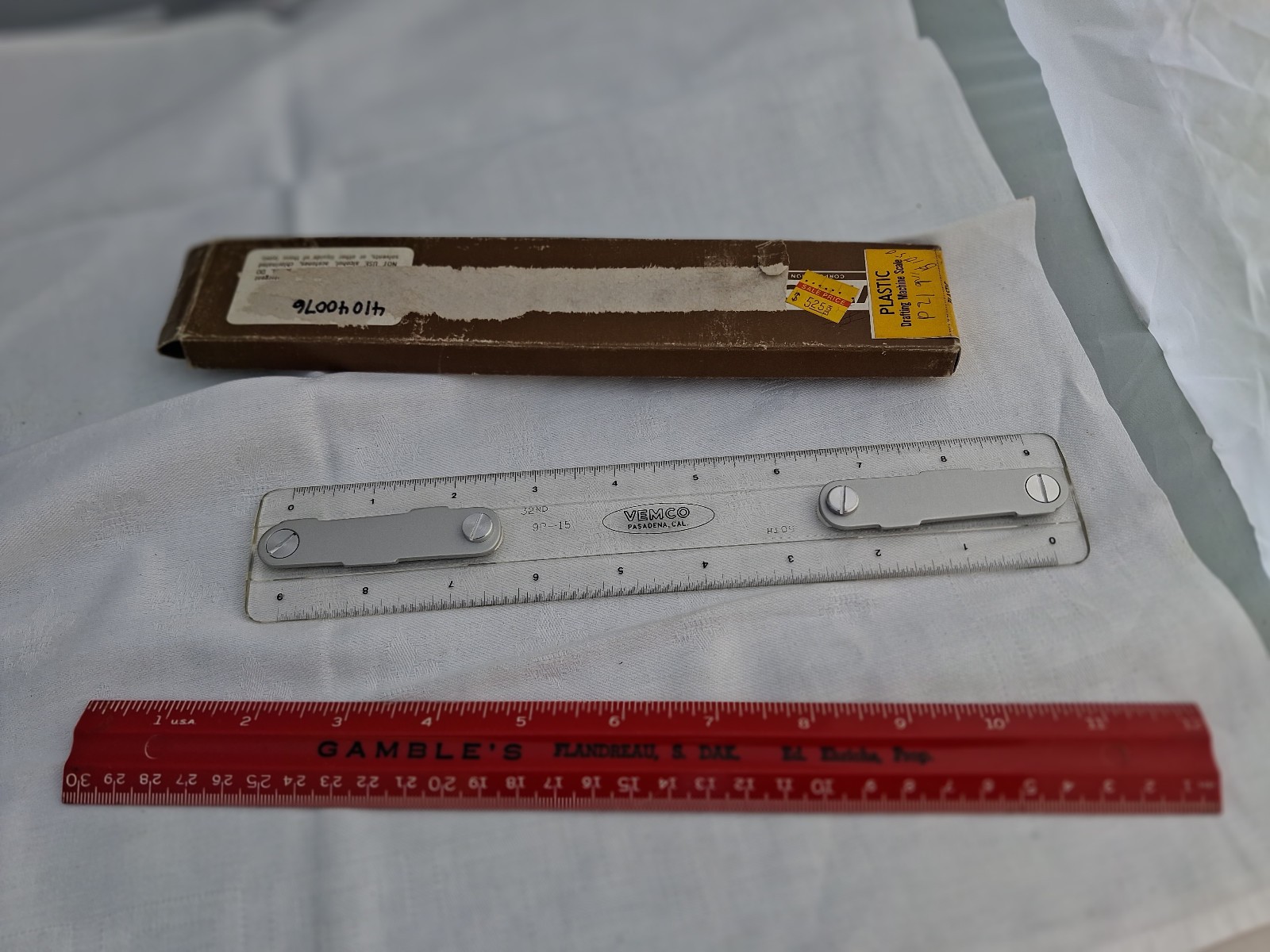 Vintage VEMCO Drafting Machine Scale Plastic 32nd 50th 9P15-9″ Pasadena, Cal.