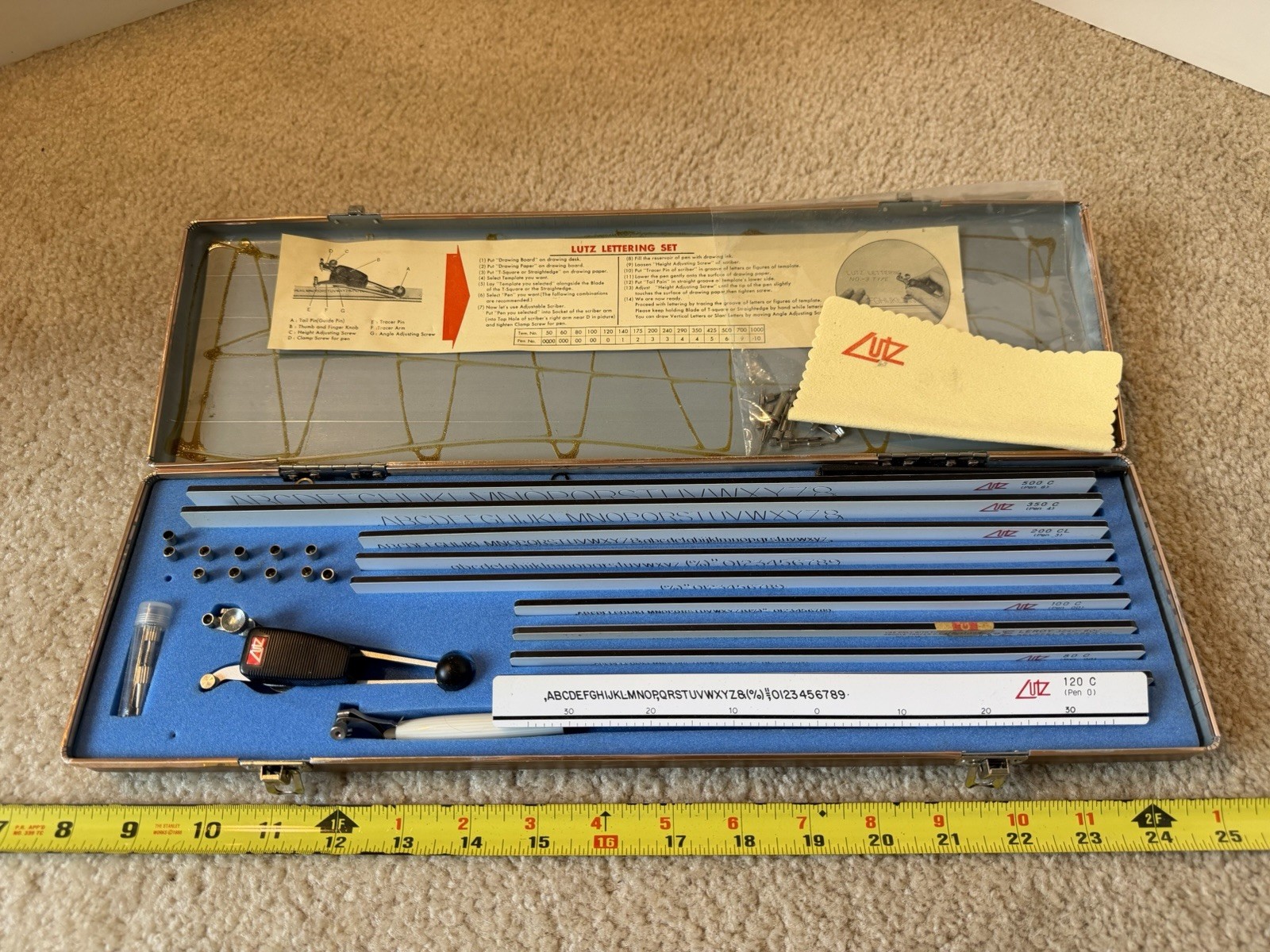 Vintage Lutz drafting lettering tool set #2 complete with extras!