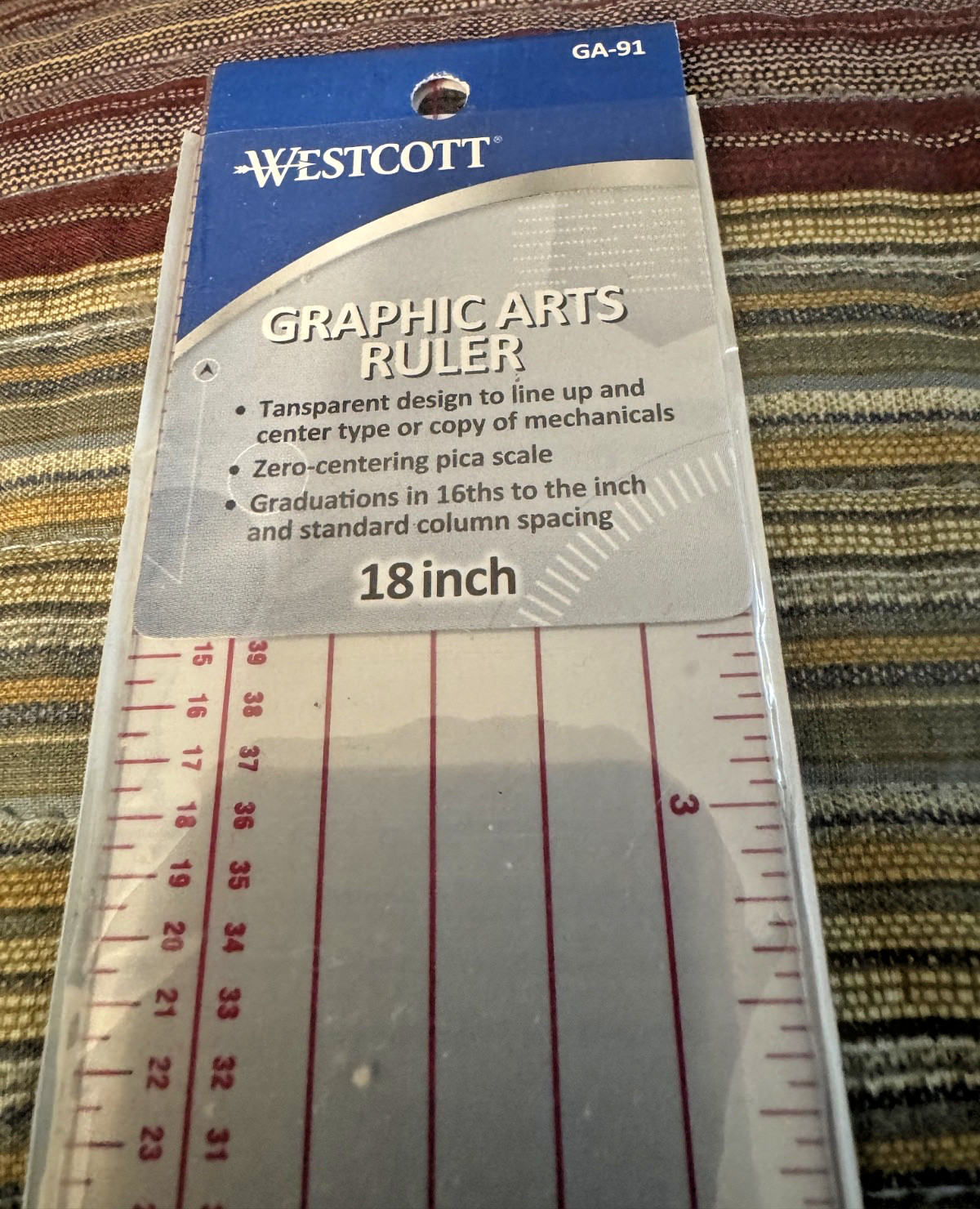 Westcott 18 Inch Clear Ruler Beveled Durable Transparent Drafting Tool GA-91