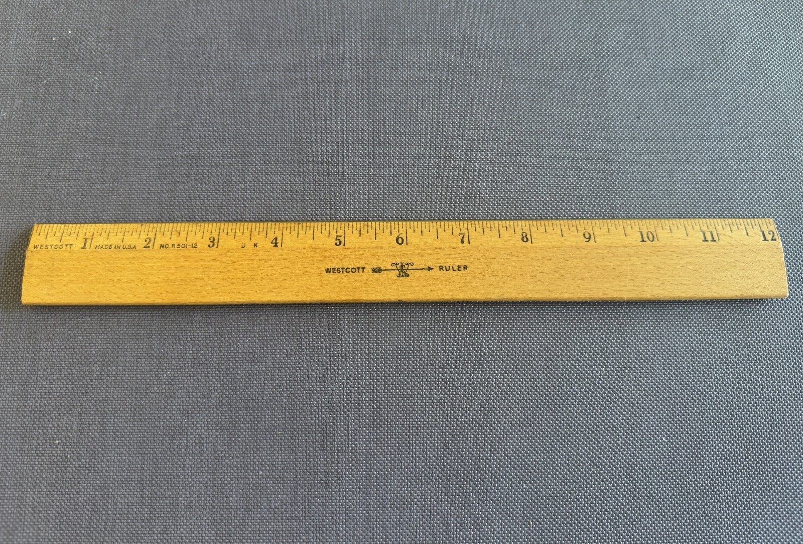 VINTAGE WESTCOTT USA 12” WOOD RULER WITH METAL EDGE NO. R501-12 OLD LOGO VGC